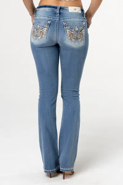 Miss Me Flora Angel Bootcut Jeans In Med/dark Wash