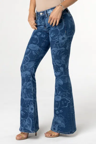 Miss Me Rhiannon Floral Flare Jeans In Medium Wash