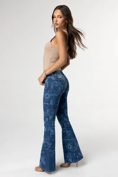 Miss Me Rhiannon Floral Flare Jeans In Medium Wash
