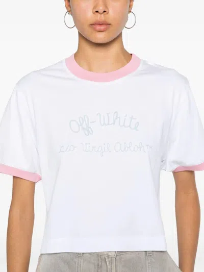 Shop Off-white Off White Cropped T Shirt With Embroidery