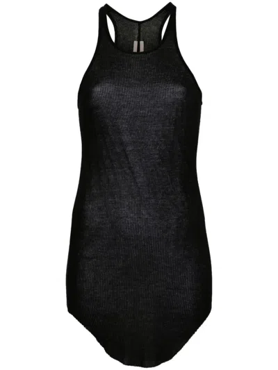Rick Owens Black Ribbed Tank Top With Curved Hem In Viscose And Silk Blend Woman
