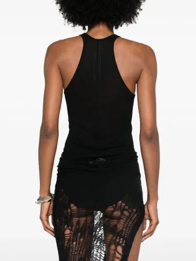 Rick Owens Black Ribbed Tank Top With Curved Hem In Viscose And Silk Blend Woman