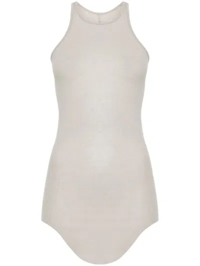 Rick Owens Black Ribbed Tank Top With Curved Hem In Viscose And Silk Blend Woman
