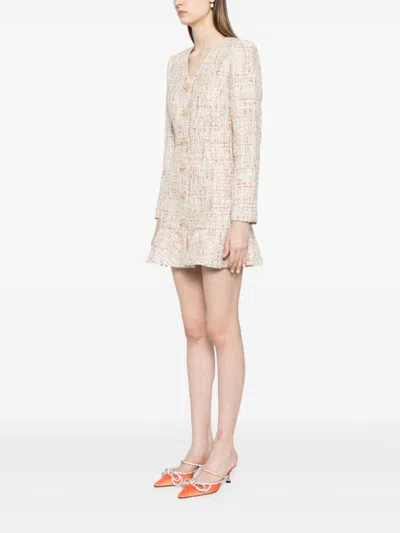 Shop Self-portrait Self Portrait Pastel Boucle V Neck Mini Dress