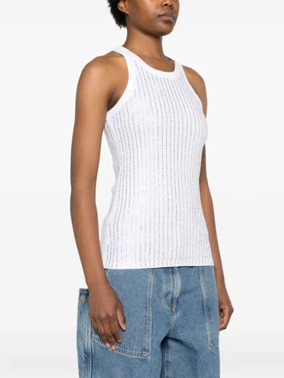 Attico White Tank Top With Multicolor Rhinestone In Jersey Woman
