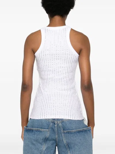 Attico White Tank Top With Multicolor Rhinestone In Jersey Woman