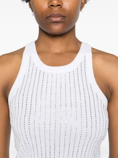 Attico White Tank Top With Multicolor Rhinestone In Jersey Woman