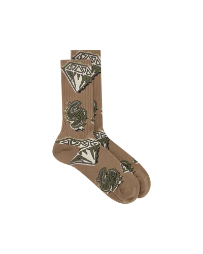 Shop Billionaire Boys Club Europe Diamonds & Dollars Socks In Khaki