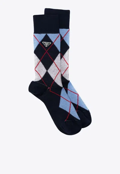 Prada Argyle Check Ribbed Socks In Multicolor
