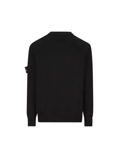 Stone Island Ribbed Crew Neck Cotton Sweater With Long Sleeves In V0029 Black