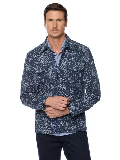 Robert Graham Kohan Botanical Print Shirt Jacket In Navy