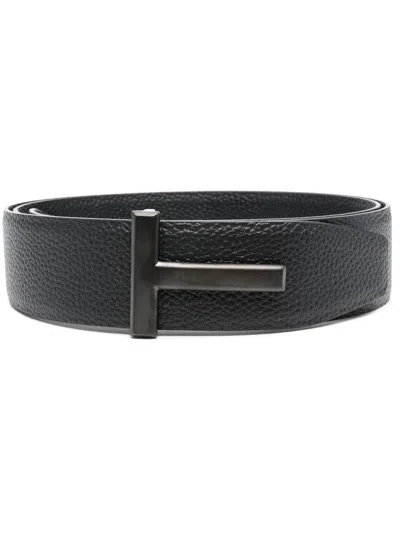 Tom Ford Mens Black Reversible Brand-plaque Leather Belt In Black