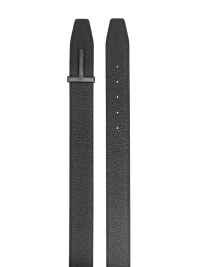Tom Ford Mens Black Reversible Brand-plaque Leather Belt In Black