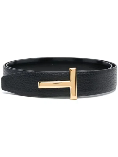 Tom Ford Belt With Logo Plaque In Grey