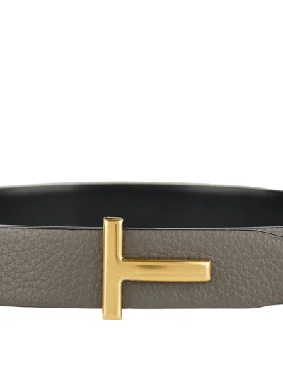 Tom Ford Belt With Logo Plaque In Grey