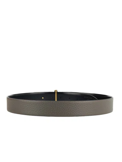 Tom Ford Belt With Logo Plaque In Grey