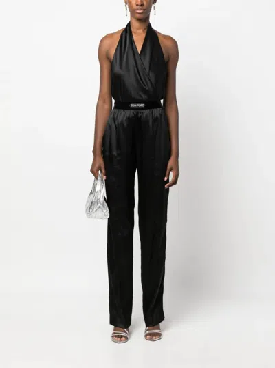 Tom Ford Pantaloni Pajama In Raso Di Seta Elasticizzato In Brown