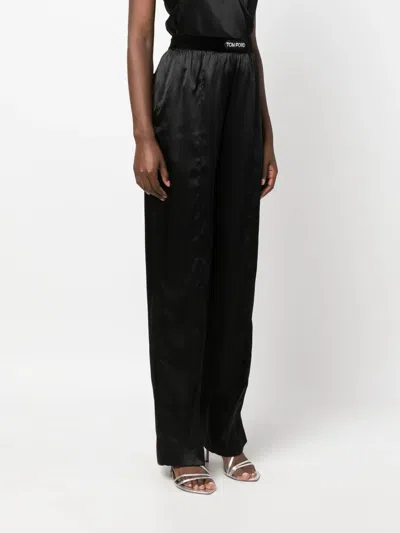 Tom Ford Pantaloni Pajama In Raso Di Seta Elasticizzato In Brown