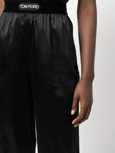 Tom Ford Pantaloni Pajama In Raso Di Seta Elasticizzato In Brown