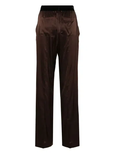 Tom Ford Pantaloni Pajama In Raso Di Seta Elasticizzato In Brown