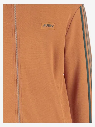 Autry Solid Color Sweatshirt With Zip Closure And Contrasting Deta In Orange