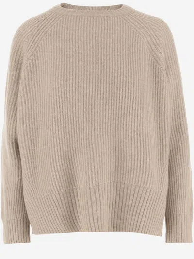 Shop Allude Ribbed Cashmere And Silk Sweater In Beige