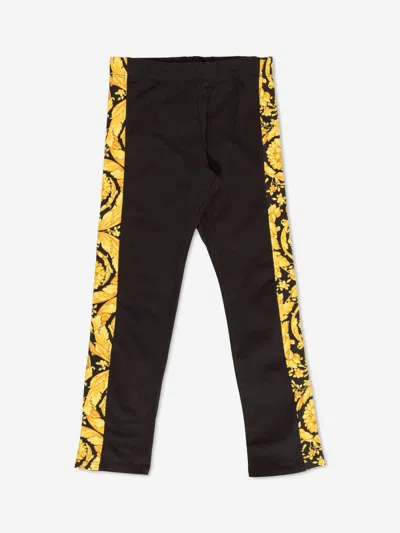 Versace Barocco-print Cotton Leggings In Black