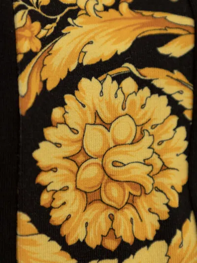 Versace Barocco-print Cotton Leggings In Black