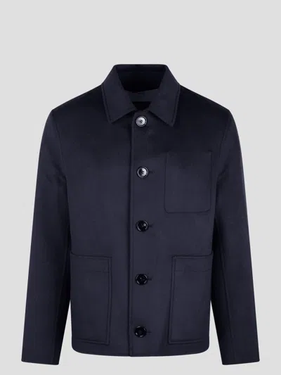 Shop Ami Alexandre Mattiussi Boxy Buttoned Jacket In Dark Blue