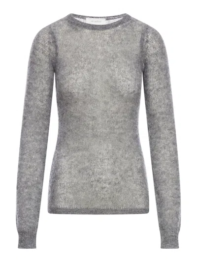 Shop Sportmax Crewneck Sweater In Alpaca And Stretch Wool In Grey