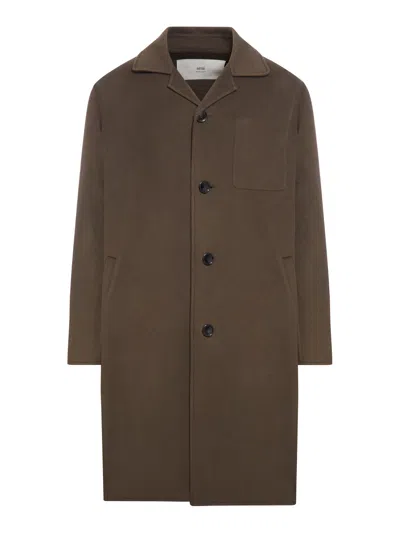 Shop Ami Alexandre Mattiussi Four Buttons Coat In Double-sided Cashmere In Brown