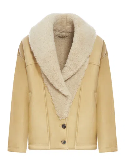 Shop Golden Goose Leather And Shearling Jacket In Nude & Neutrals