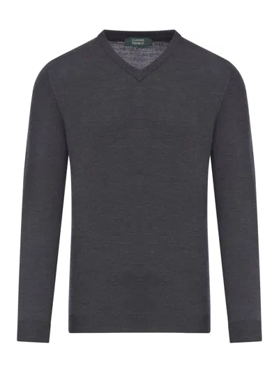 Shop Zanone V-neck Sweater In Grey