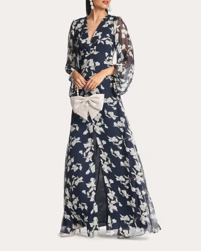 Sachin & Babi Women's Jenny Floral-print Crinkled-chiffon Gown In Blue