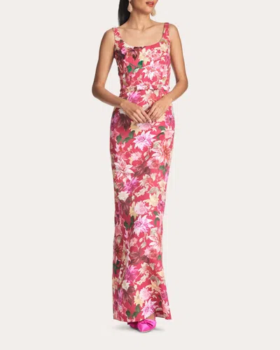 Sachin & Babi Lana Sleeveless Floral-print Column Gown In Deep Pink