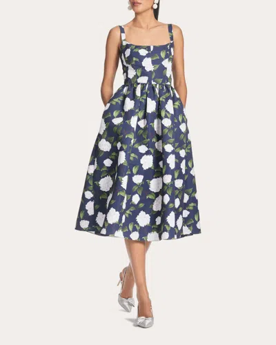 Sachin & Babi Olena Floral Mikado Midi Cocktail Dress In Blue