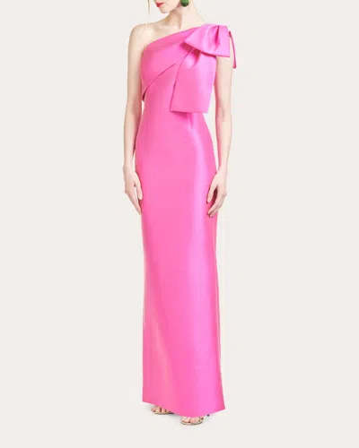Sachin & Babi Bonnie Bow Detail One-shoulder Stretch Mikado Sheath Gown In Pink