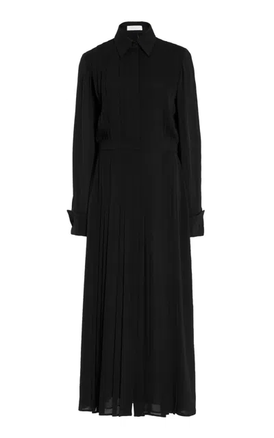 Gabriela Hearst Delphine Shirtdress In Black Silk Georgette Twill In Black