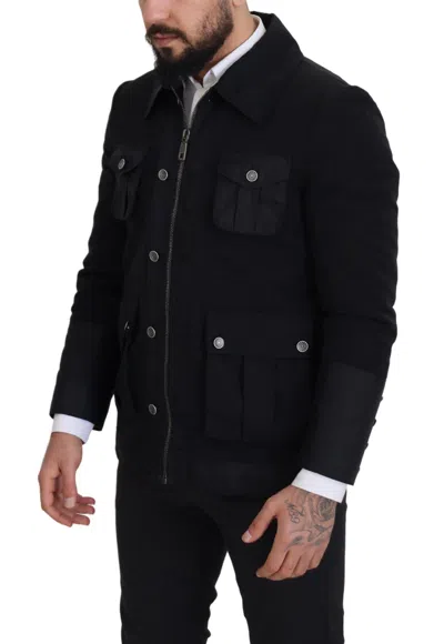 Dolce & Gabbana Black Wool Collared Full Zip Jacket In Black