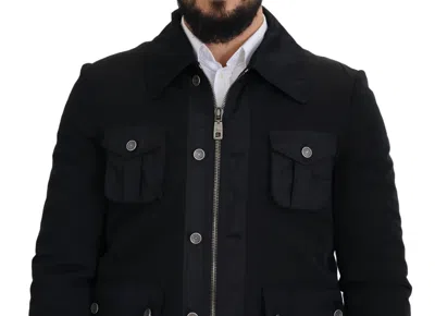 Dolce & Gabbana Black Wool Collared Full Zip Jacket In Black