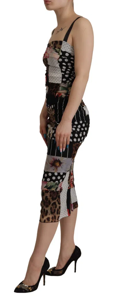 Dolce & Gabbana Multicolor Pachwork Midi Floral Silk Leopard Bodycon Dress In Multicolor