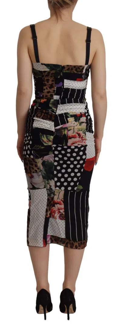 Dolce & Gabbana Multicolor Pachwork Midi Floral Silk Leopard Bodycon Dress In Multicolor