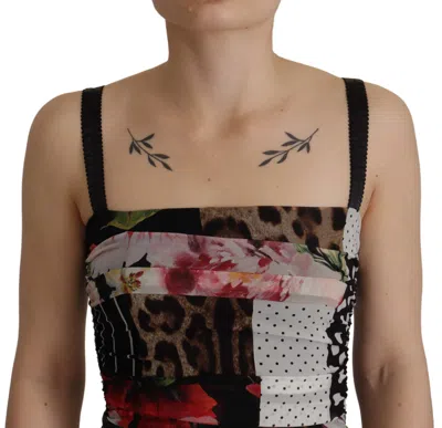 Dolce & Gabbana Multicolor Pachwork Midi Floral Silk Leopard Bodycon Dress In Multicolor