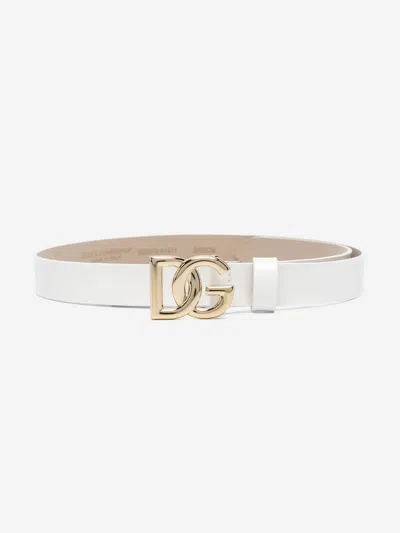 Dolce & Gabbana Girls Leather Logo Belt In White