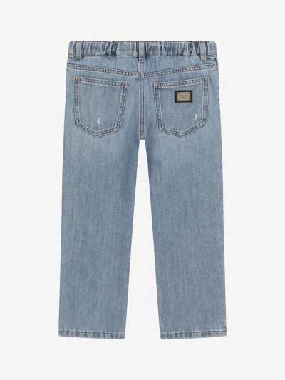 Dolce & Gabbana Logo-plaque Distressed Jeans In Blue