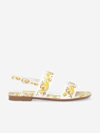 Dolce & Gabbana Printed Leather Sandals In Yellow