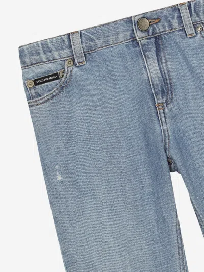 Dolce & Gabbana Logo-plaque Distressed Jeans In Blue