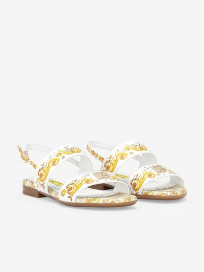 Dolce & Gabbana Printed Leather Sandals In Yellow