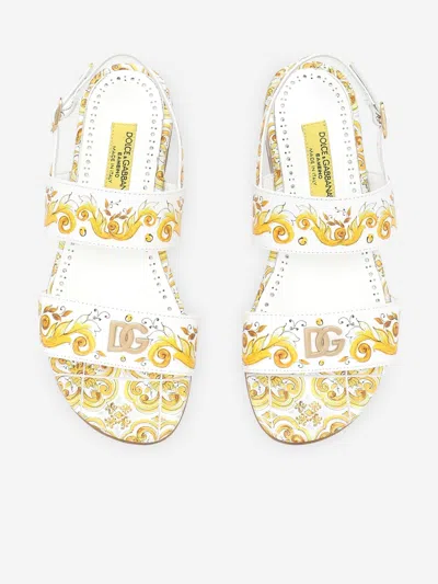 Dolce & Gabbana Printed Leather Sandals In Yellow