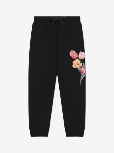 Dolce & Gabbana Girls Embroidered Tulip Joggers In Blue